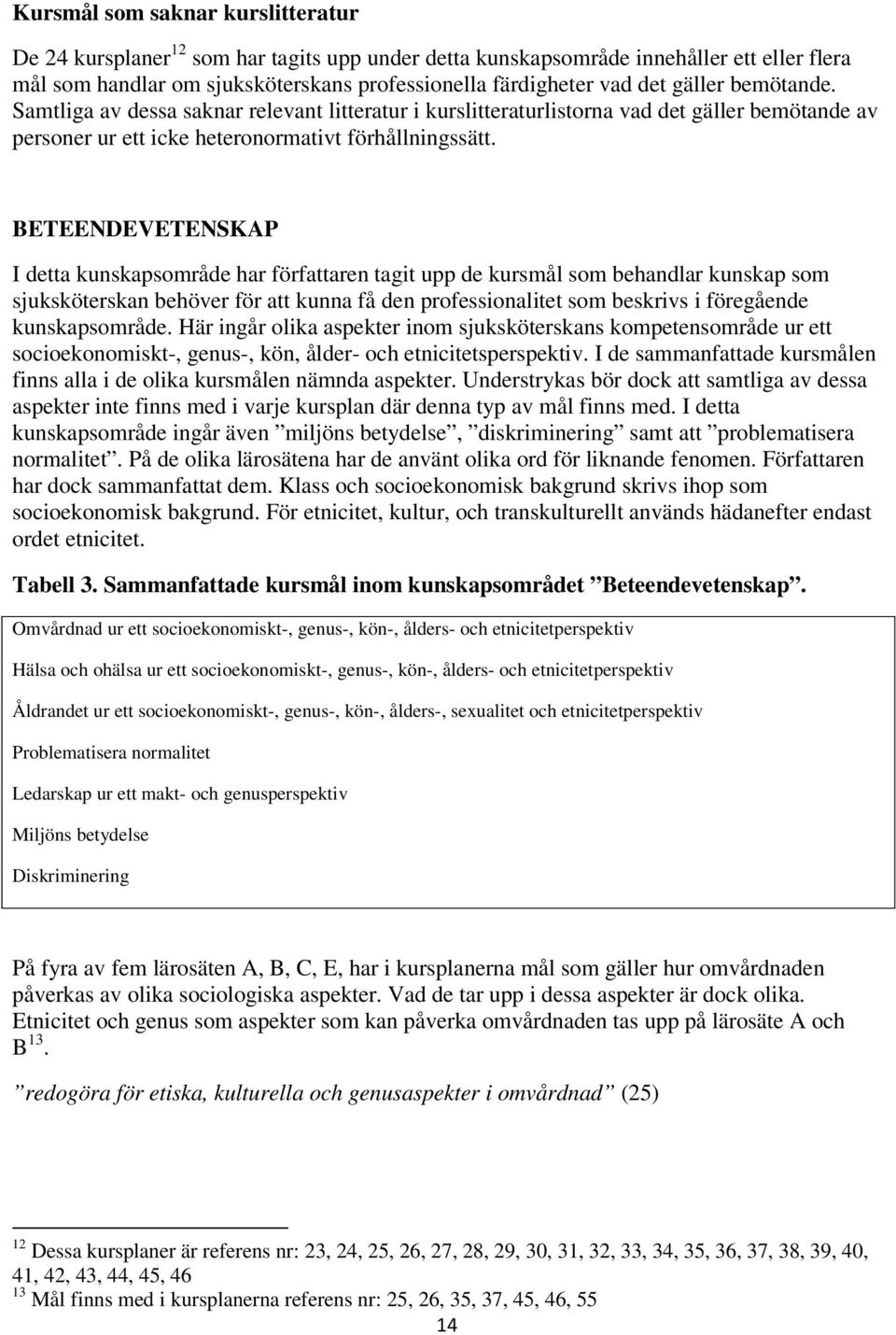 BETEENDEVETENSKAP I detta kunskapsområde har författaren tagit upp de kursmål som behandlar kunskap som sjuksköterskan behöver för att kunna få den professionalitet som beskrivs i föregående