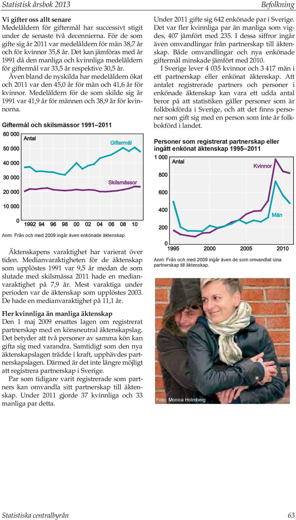 Det kan jämföras med år 1991 då den manliga och kvinnliga medelåldern för giftermål var 33,5 år respektive 30,5 år.