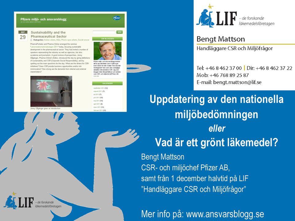 Bengt Mattson CSR- och miljöchef Pfizer AB, samt från 1