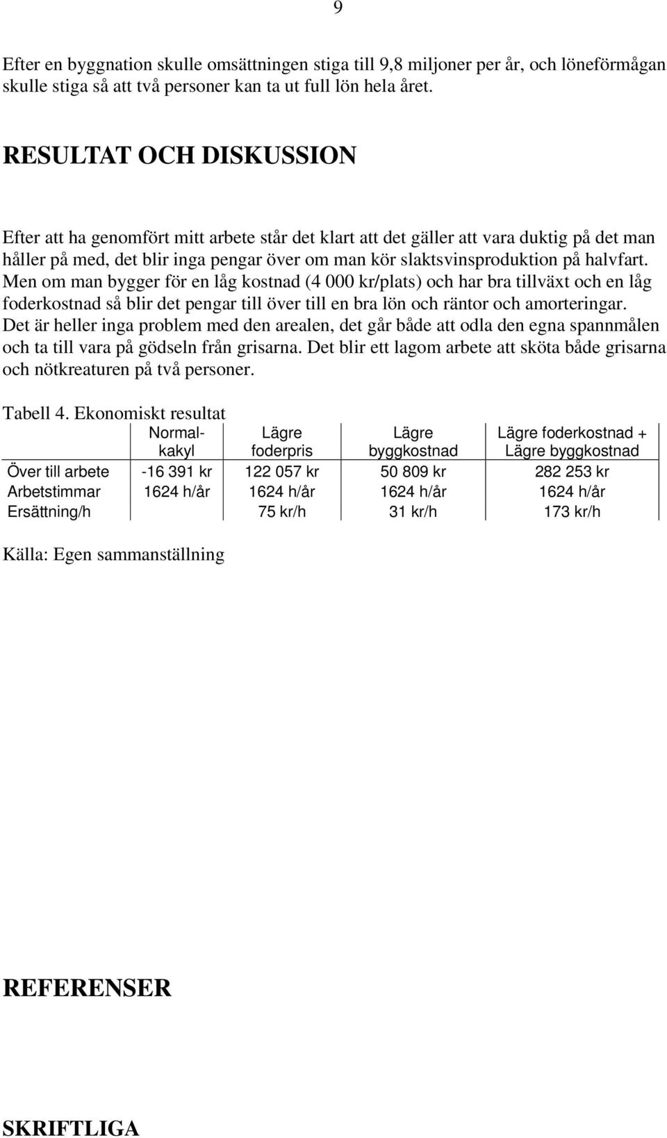 halvfart. Men om man bygger för en låg kostnad (4 000 kr/plats) och har bra tillväxt och en låg foderkostnad så blir det pengar till över till en bra lön och räntor och amorteringar.