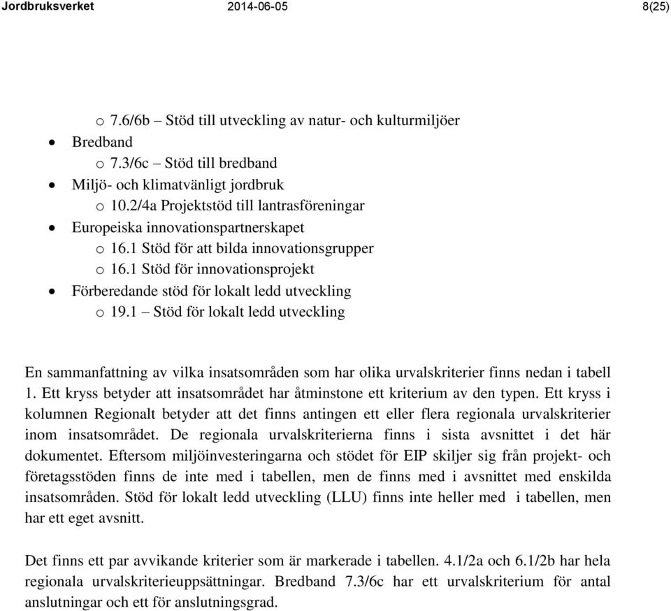 1 Stöd för innovationsprojekt Förberedande stöd för lokalt ledd utveckling o 19.