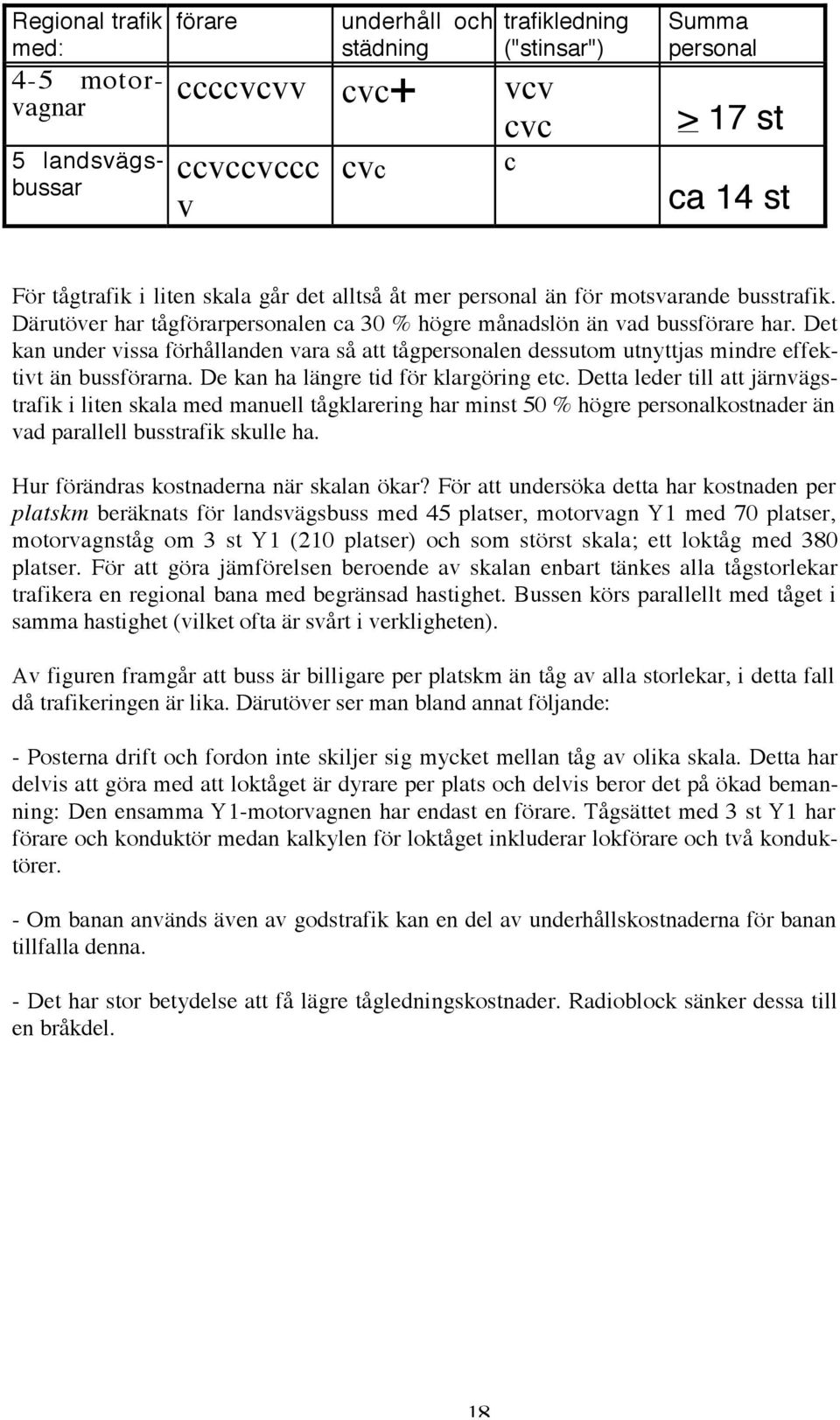 Det kan under vissa förhållanden vara så att tågpersonalen dessutom utnyttjas mindre effektivt än bussförarna. De kan ha längre tid för klargöring etc.