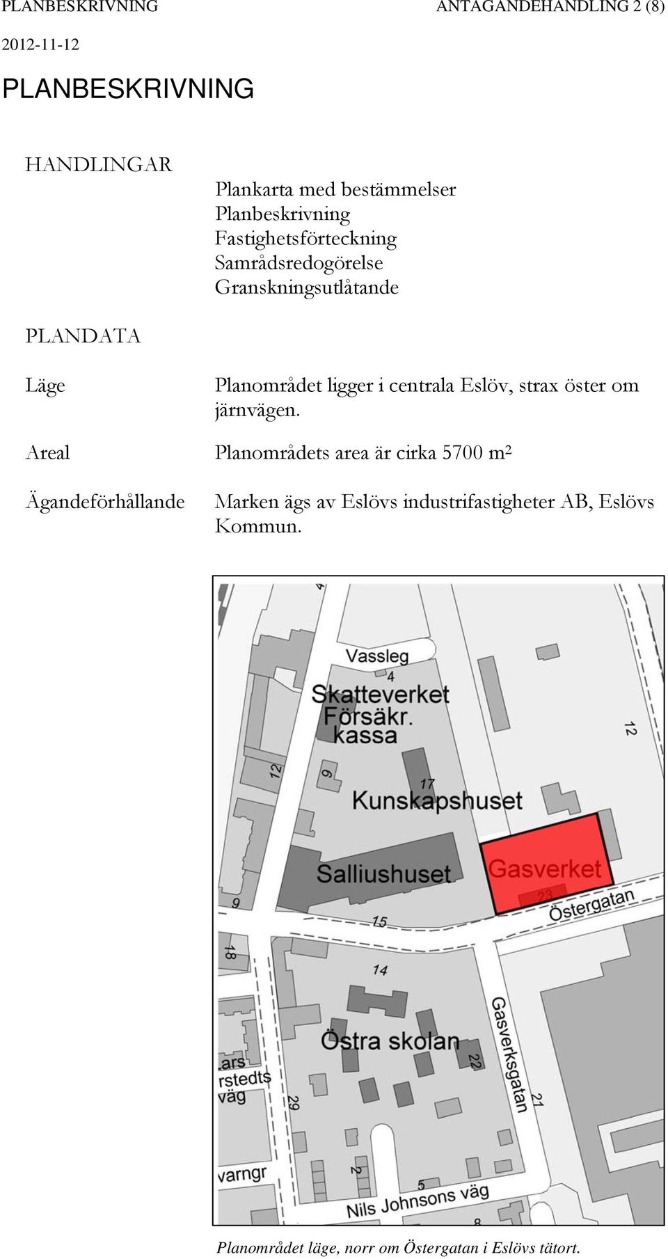 ligger i centrala Eslöv, strax öster om järnvägen.