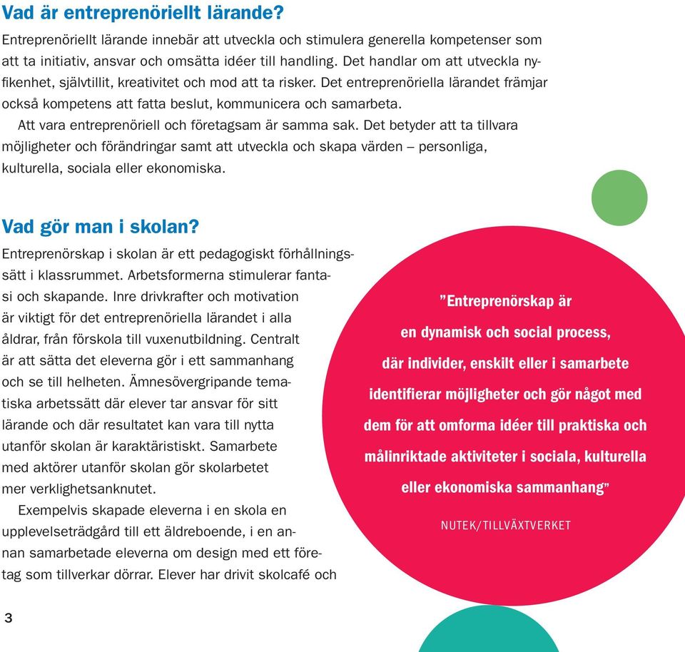 Att vara entreprenöriell och företagsam är samma sak. Det betyder att ta tillvara möjligheter och förändringar samt att utveckla och skapa värden personliga, kulturella, sociala eller ekonomiska.