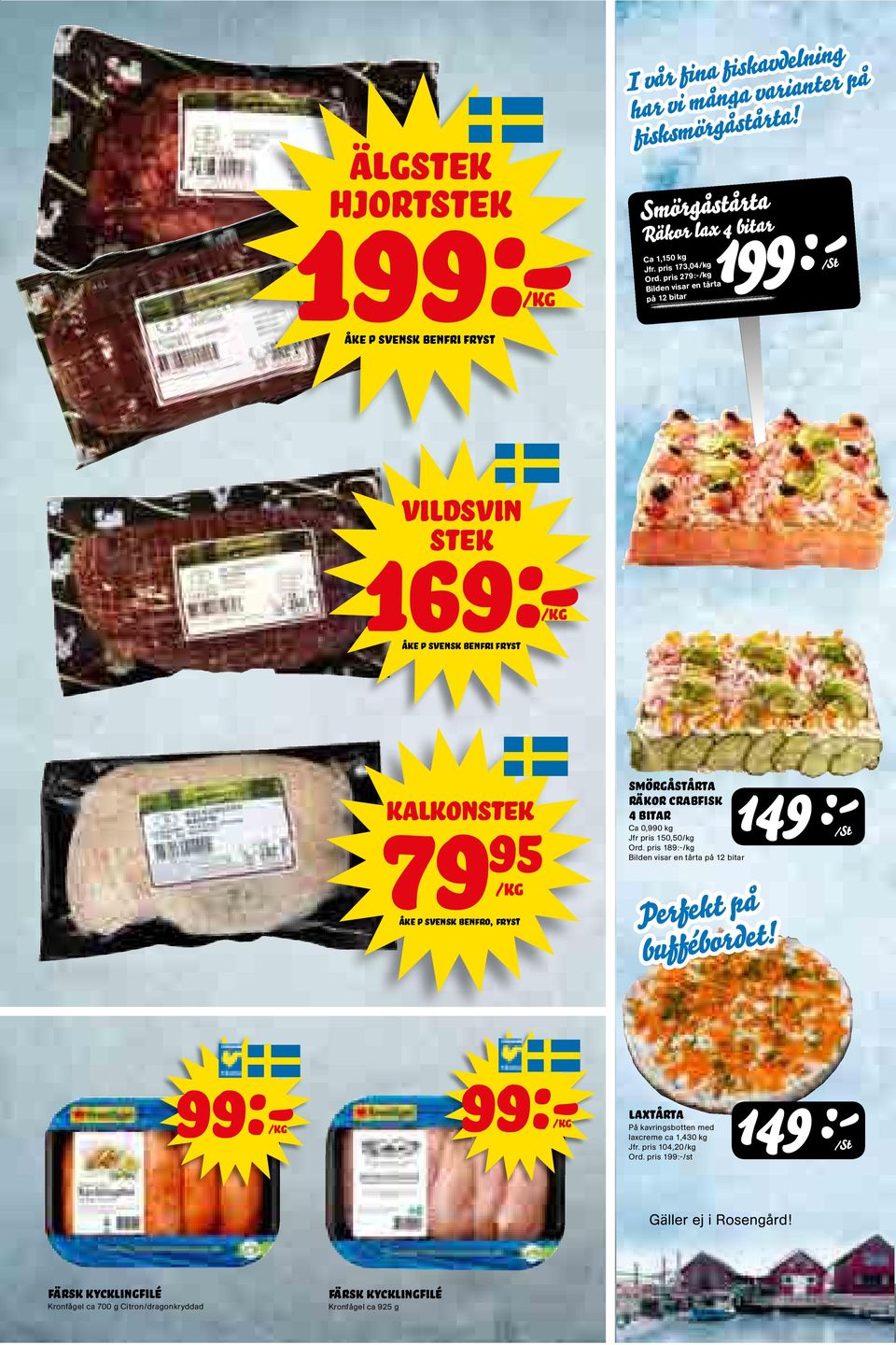 smörgåstårta räkor crabfisk 4 bitar Ca 0,990 kg Jfr pris 150,50 Ord. pris 189:- Bilden visar en tårta på 12 bitar149:-/st Perfekt på buffébordet!