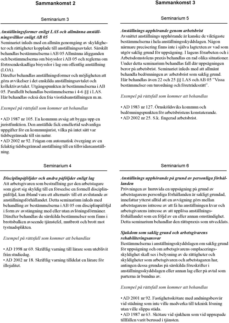 Särskilt behandlas bestämmelserna i AB 05 Allmänna åligganden och bestämmelserna om bisysslor i AB 05 och reglerna om förtroendeskadliga bisysslor i lag om offentlig anställning (LOA).