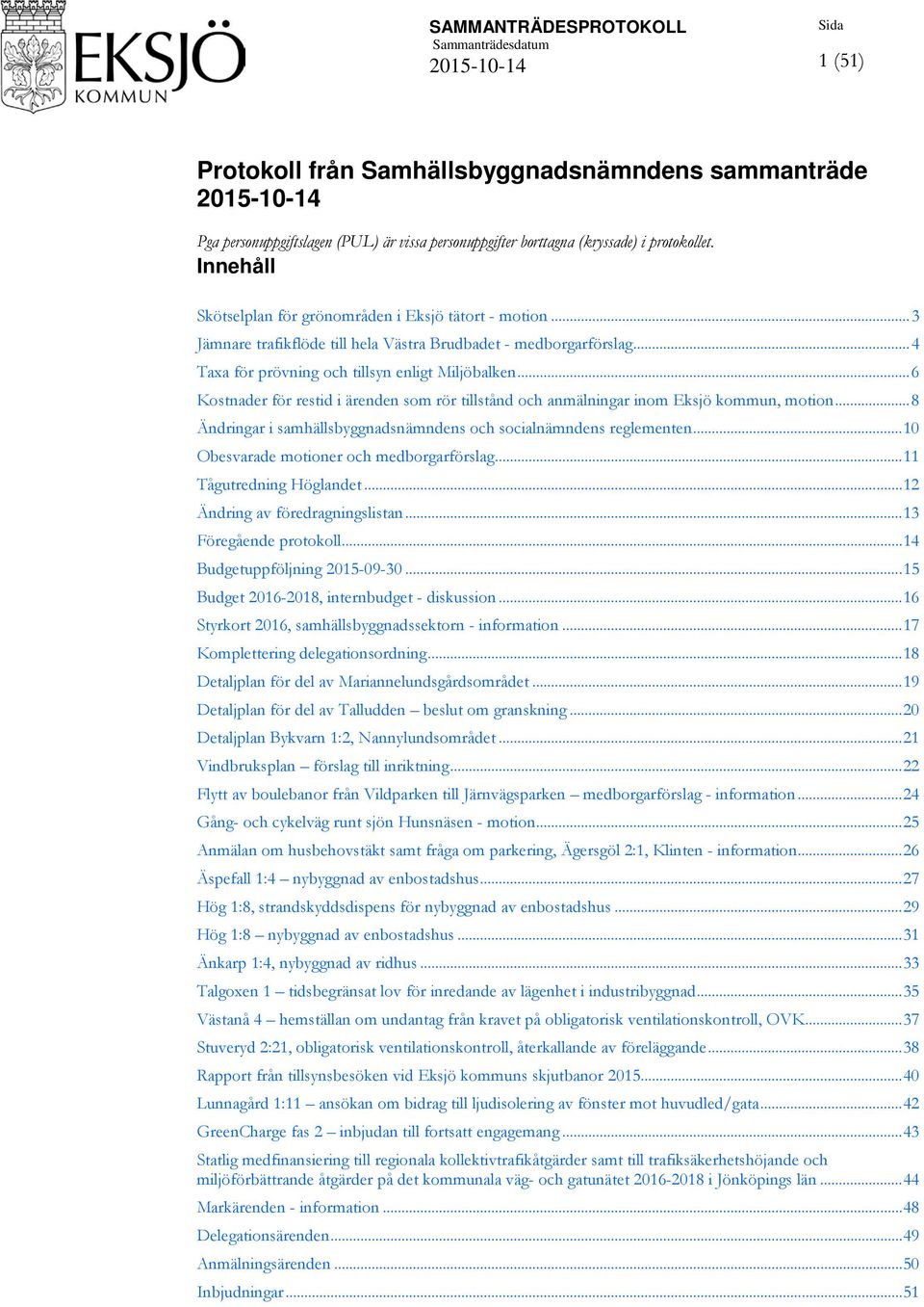 .. 6 Kostnader för restid i ärenden som rör tillstånd och anmälningar inom Eksjö kommun, motion... 8 Ändringar i samhällsbyggnadsnämndens och socialnämndens reglementen.