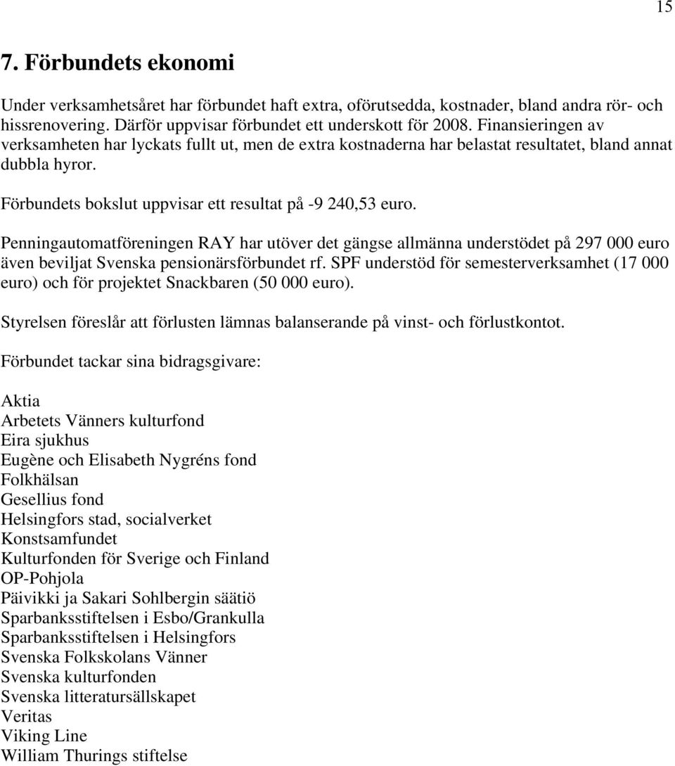 Penningautomatföreningen RAY har utöver det gängse allmänna understödet på 297 000 euro även beviljat Svenska pensionärsförbundet rf.