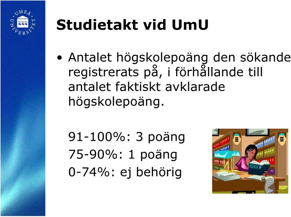 antalet faktiskt avklarade högskolepoäng.