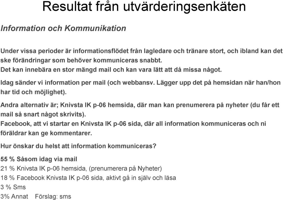 Lägger upp det på hemsidan när han/hon har tid och möjlighet). Andra alternativ är; Knivsta IK p-06 hemsida, där man kan prenumerera på nyheter (du får ett mail så snart något skrivits).