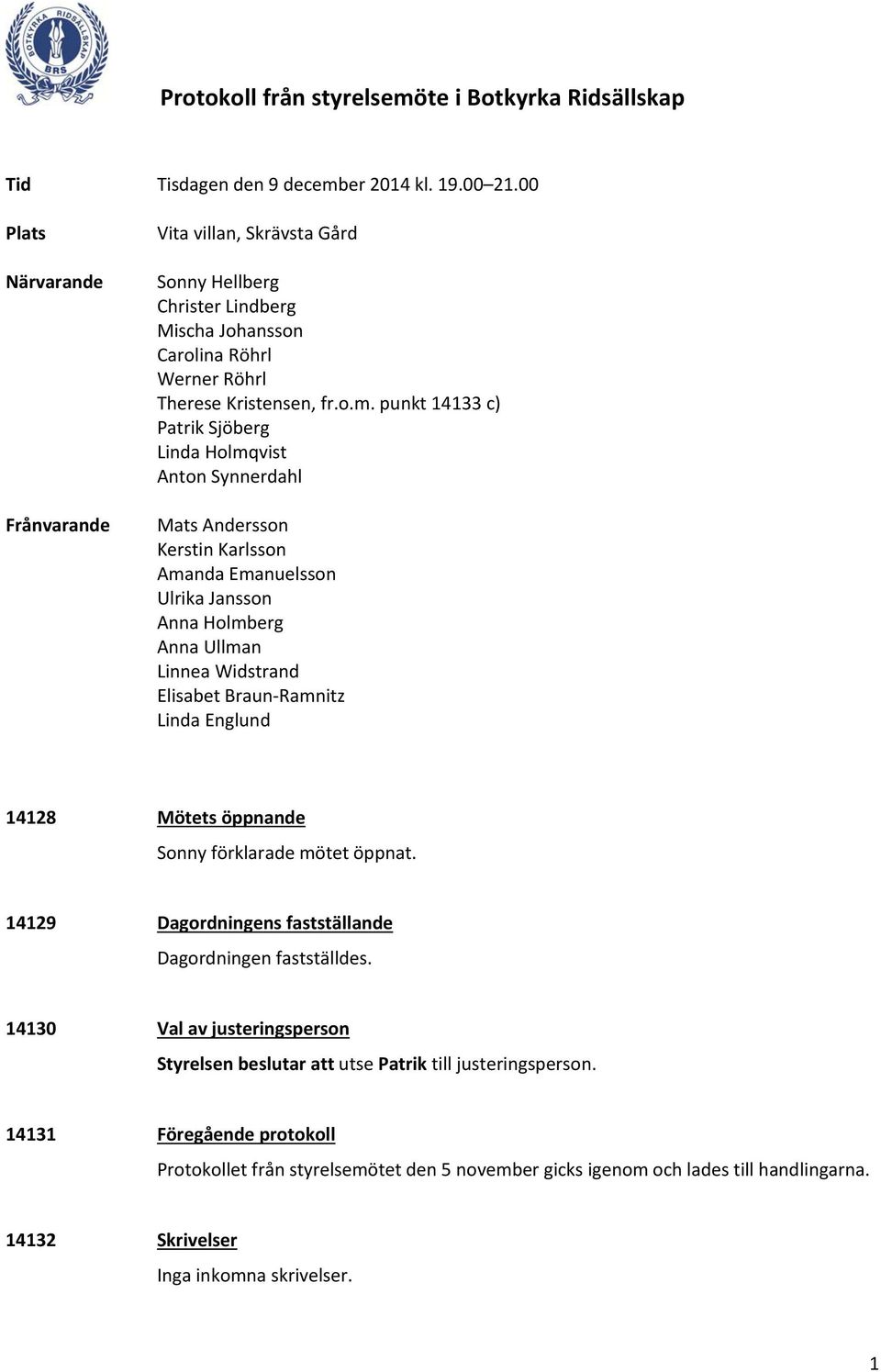 punkt 14133 c) Patrik Sjöberg Linda Holmqvist Anton Synnerdahl Mats Andersson Kerstin Karlsson Amanda Emanuelsson Ulrika Jansson Anna Holmberg Anna Ullman Linnea Widstrand Elisabet Braun Ramnitz