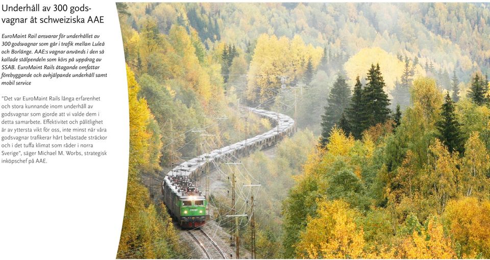 EuroMaint Rails åtagande omfattar förebyggande och avhjälpande underhåll samt mobil service Det var EuroMaint Rails långa erfarenhet och stora kunnande inom underhåll av