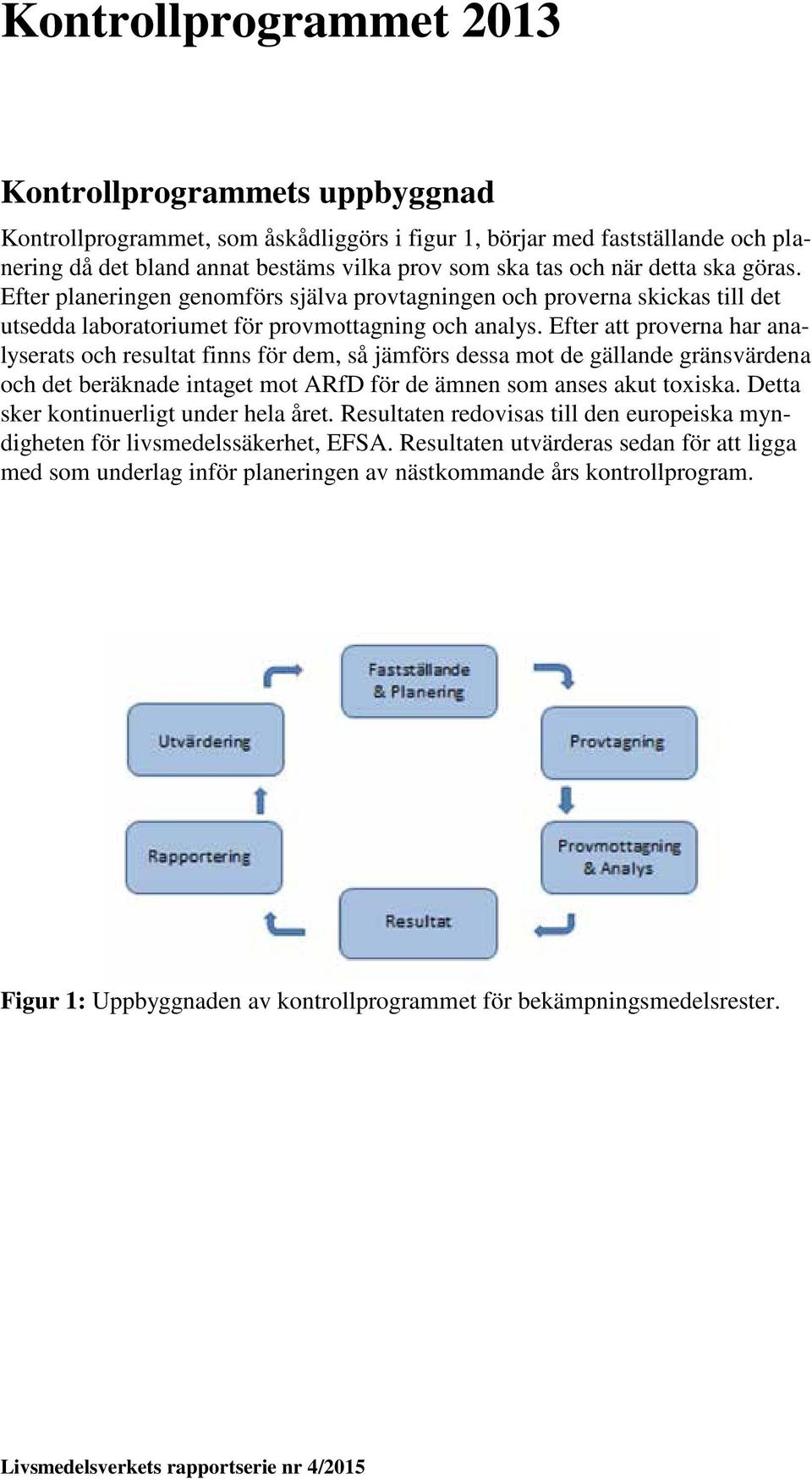 Efter att proverna har analyserats och resultat finns för dem, så jämförs dessa mot de gällande gränsvärdena och det beräknade intaget mot ARfD för de ämnen som anses akut toxiska.