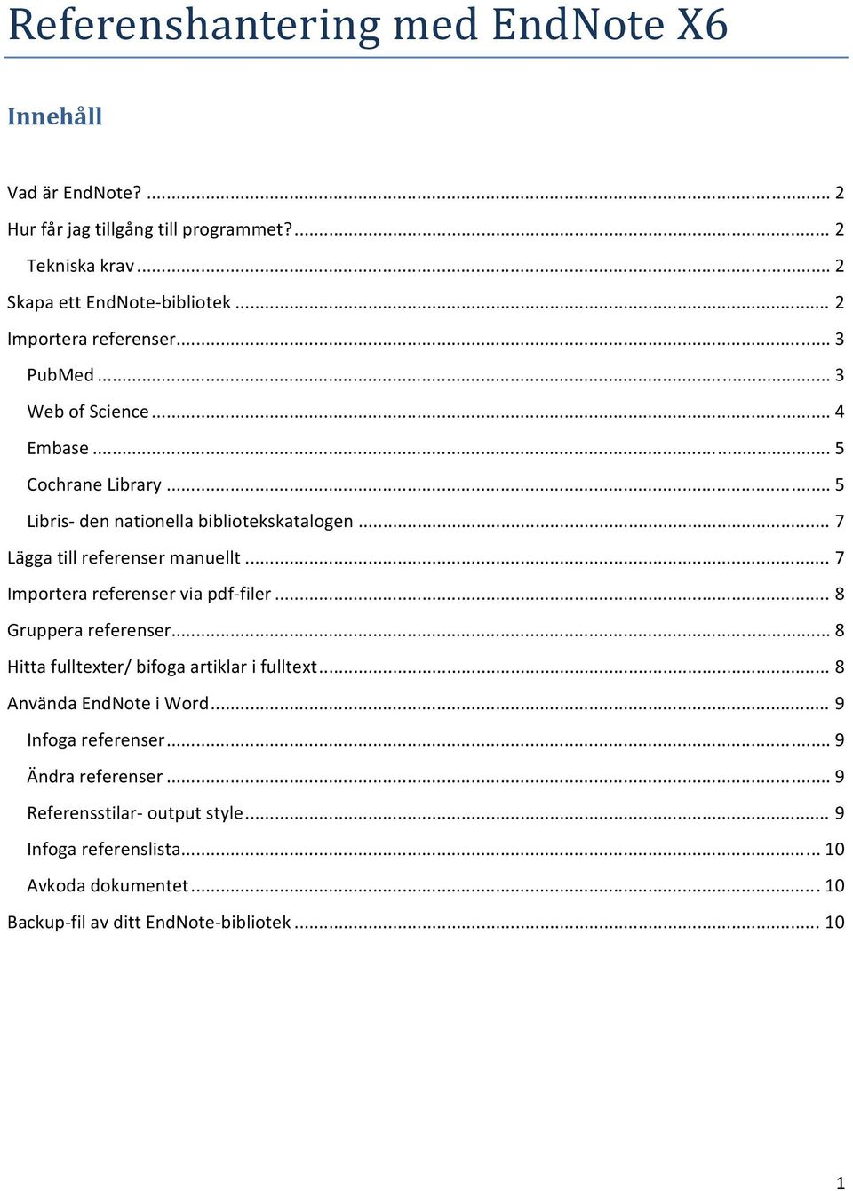 .. 7 Lägga till referenser manuellt... 7 Importera referenser via pdf filer... 8 Gruppera referenser... 8 Hitta fulltexter/ bifoga artiklar i fulltext.