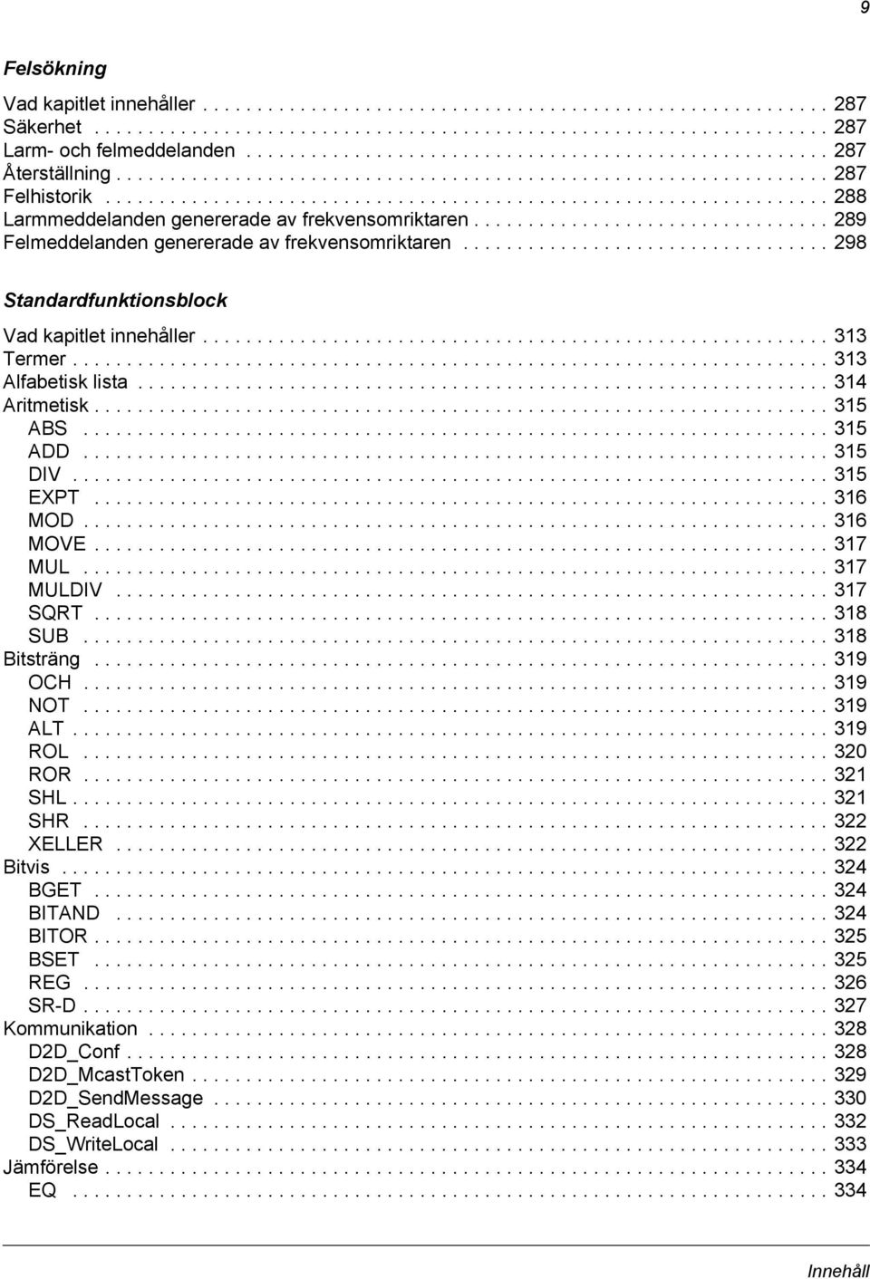 .................................................................. 288 Larmmeddelanden genererade av frekvensomriktaren................................. 289 Felmeddelanden genererade av frekvensomriktaren.