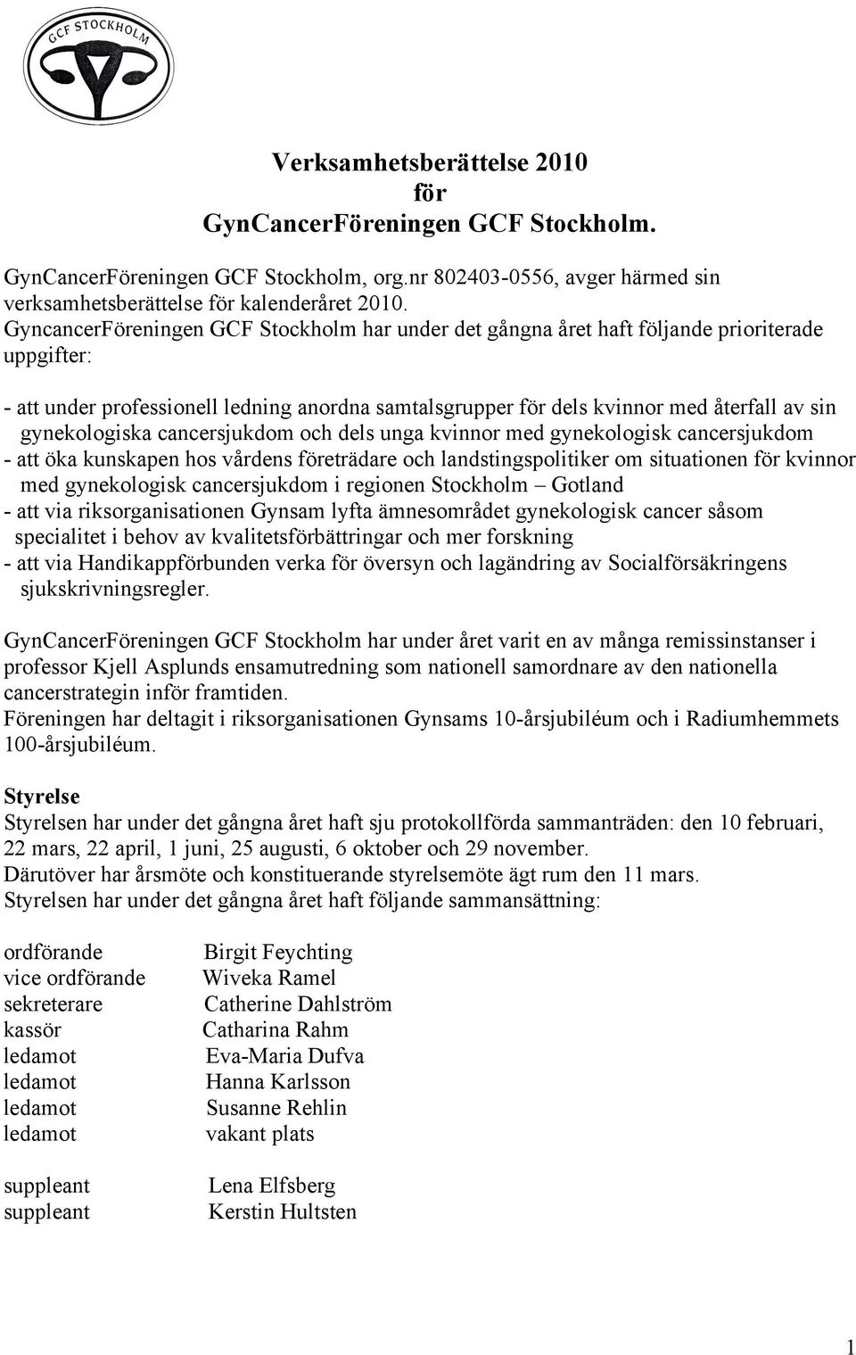 gynekologiska cancersjukdom och dels unga kvinnor med gynekologisk cancersjukdom - att öka kunskapen hos vårdens företrädare och landstingspolitiker om situationen för kvinnor med gynekologisk