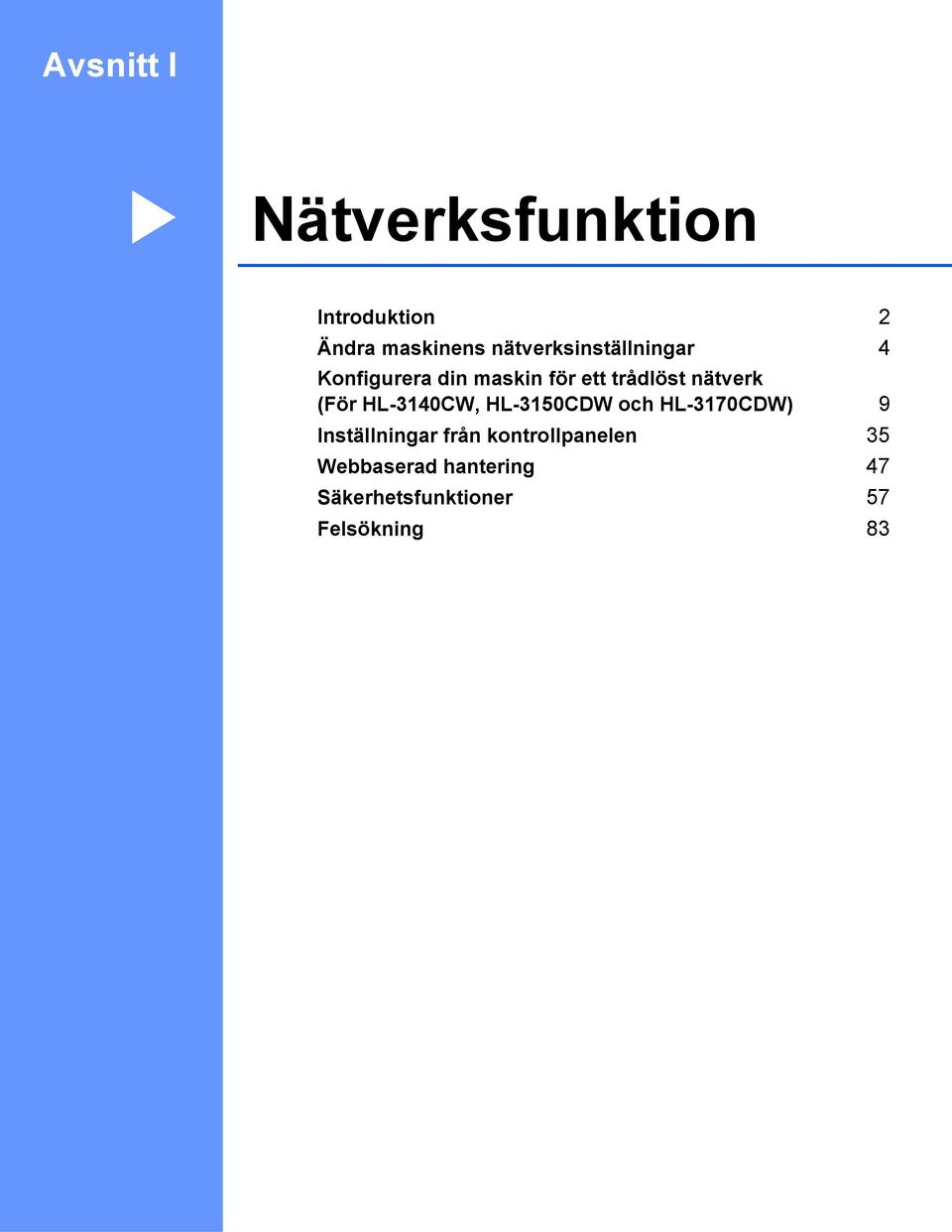 nätverk (För HL-3140CW, HL-3150CDW och HL-3170CDW) 9 Inställningar