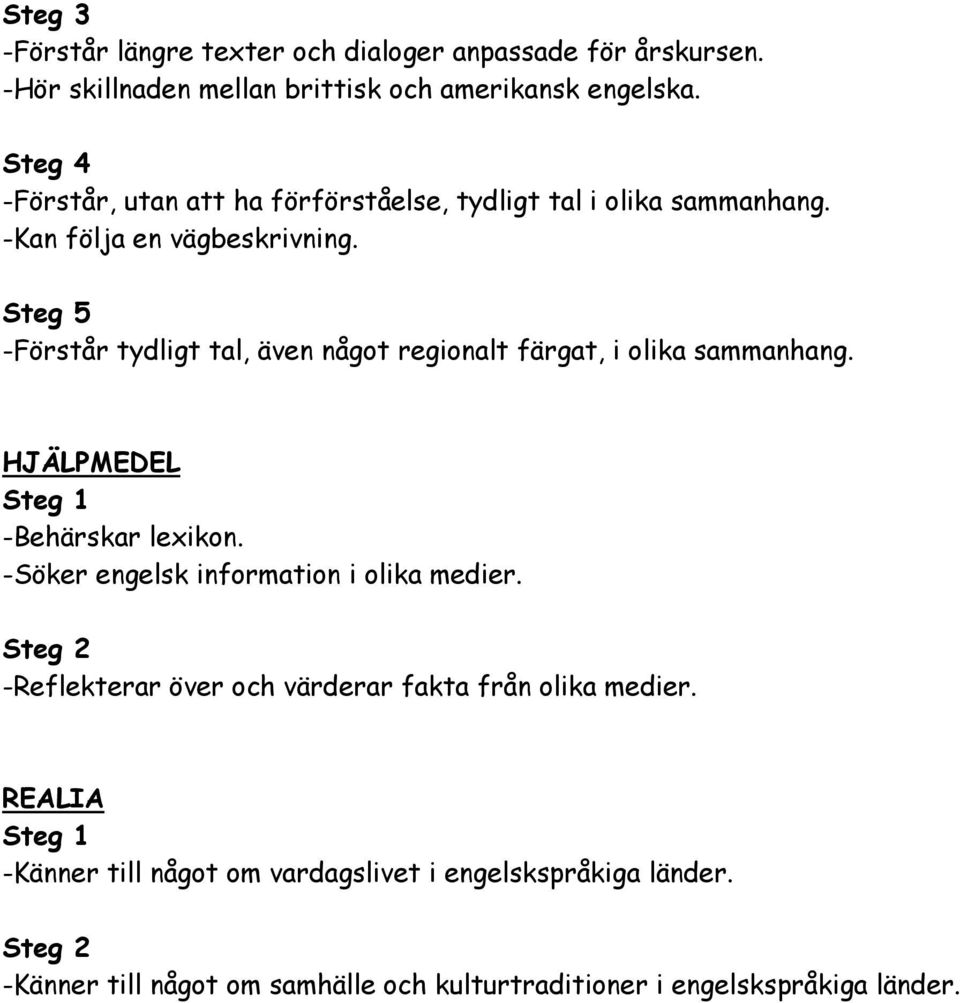 -Förstår tydligt tal, även något regionalt färgat, i olika sammanhang. HJÄLPMEDEL -Behärskar lexikon.