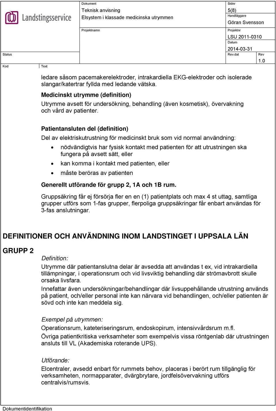 Patientansluten del (definition) Del av elektriskutrustning för medicinskt bruk som vid normal användning: nödvändigtvis har fysisk kontakt med patienten för att utrustningen ska fungera på avsett