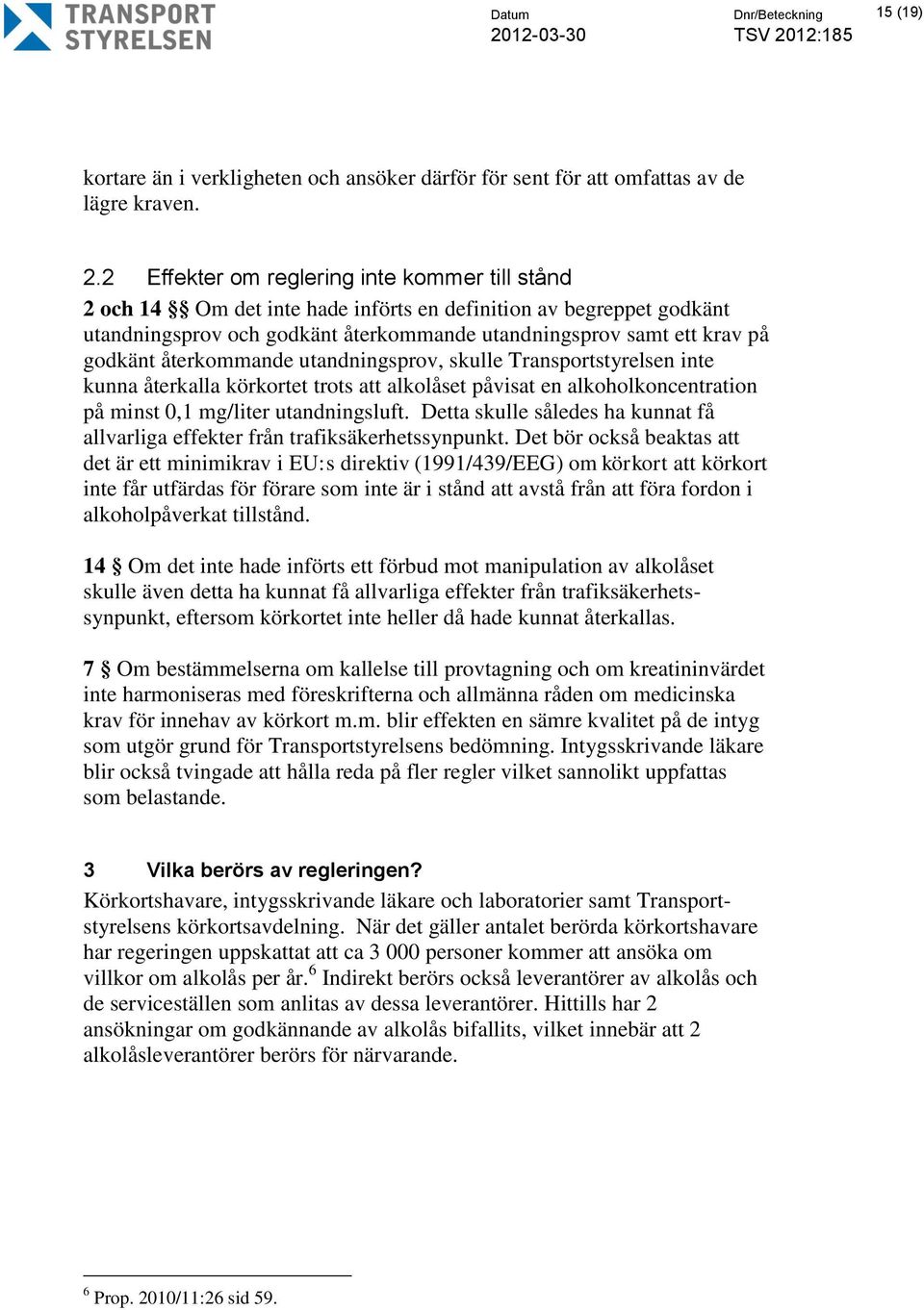 återkommande utandningsprov, skulle Transportstyrelsen inte kunna återkalla körkortet trots att alkolåset påvisat en alkoholkoncentration på minst 0,1 mg/liter utandningsluft.