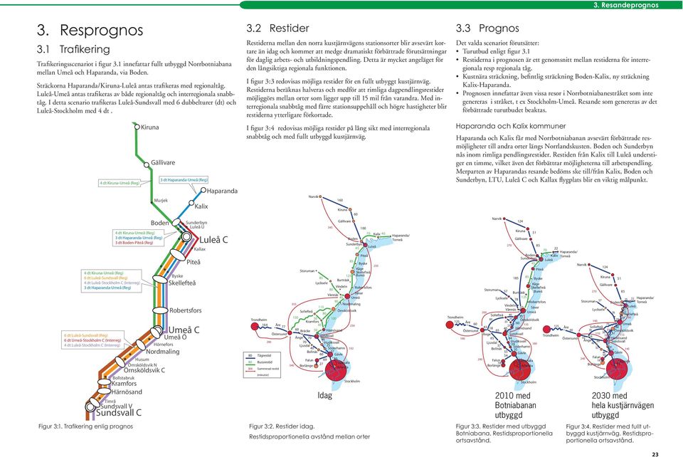 I detta scenario trafikeras Luleå-Sundsvall med 6 dubbelturer (dt) och Luleå-Stockholm med 4 dt.