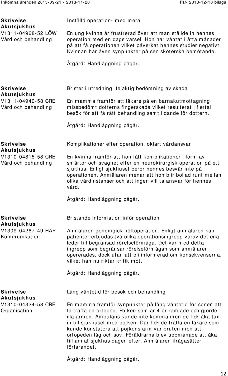 V1311-04940-58 CRE Brister i utredning, felaktig bedömning av skada En mamma framför att läkare på en barnakutmottagning missbedömt dotterns fingerskada vilket resulterat i flertal besök för att få