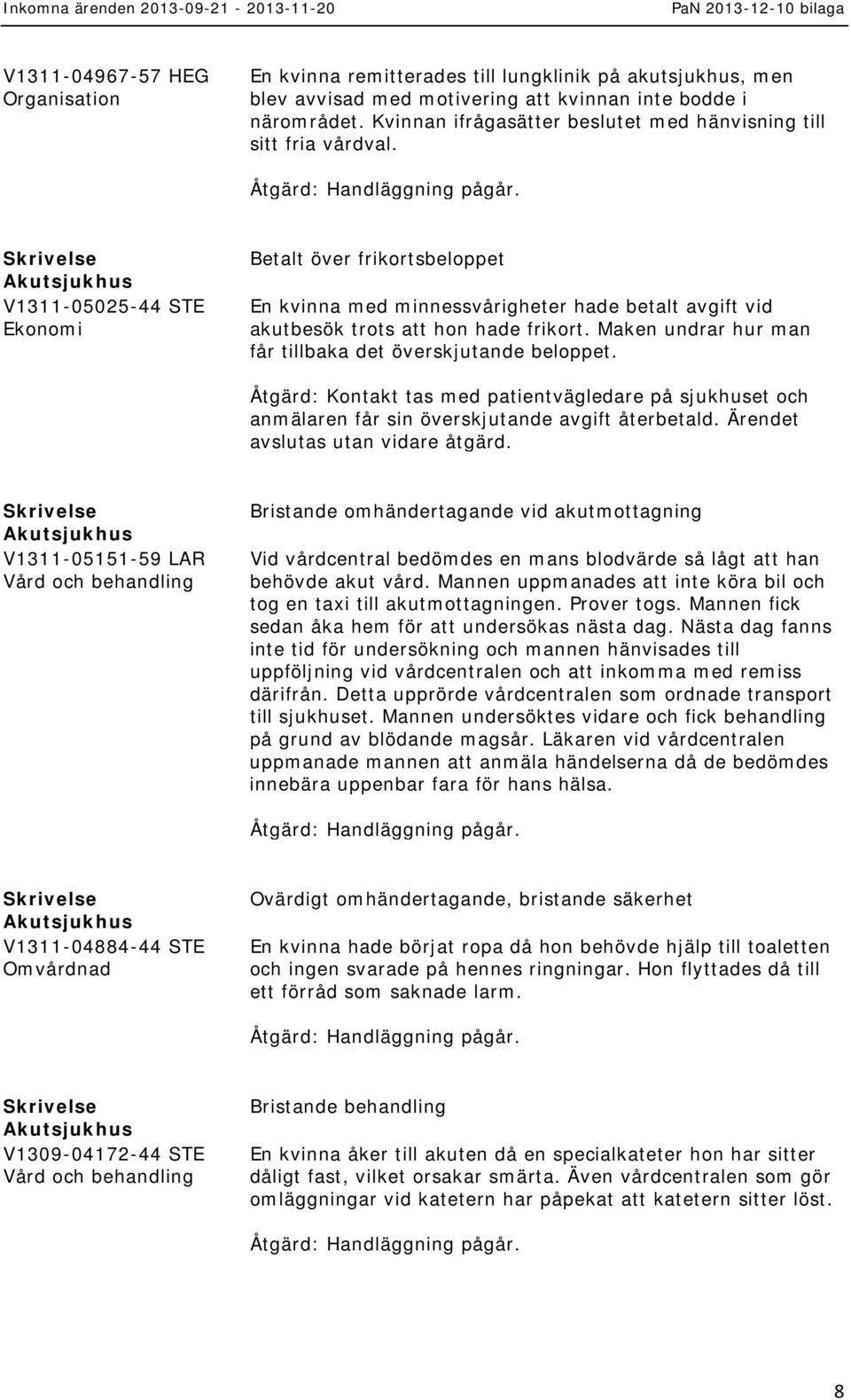 V1311-05025-44 STE Ekonomi Betalt över frikortsbeloppet En kvinna med minnessvårigheter hade betalt avgift vid akutbesök trots att hon hade frikort.