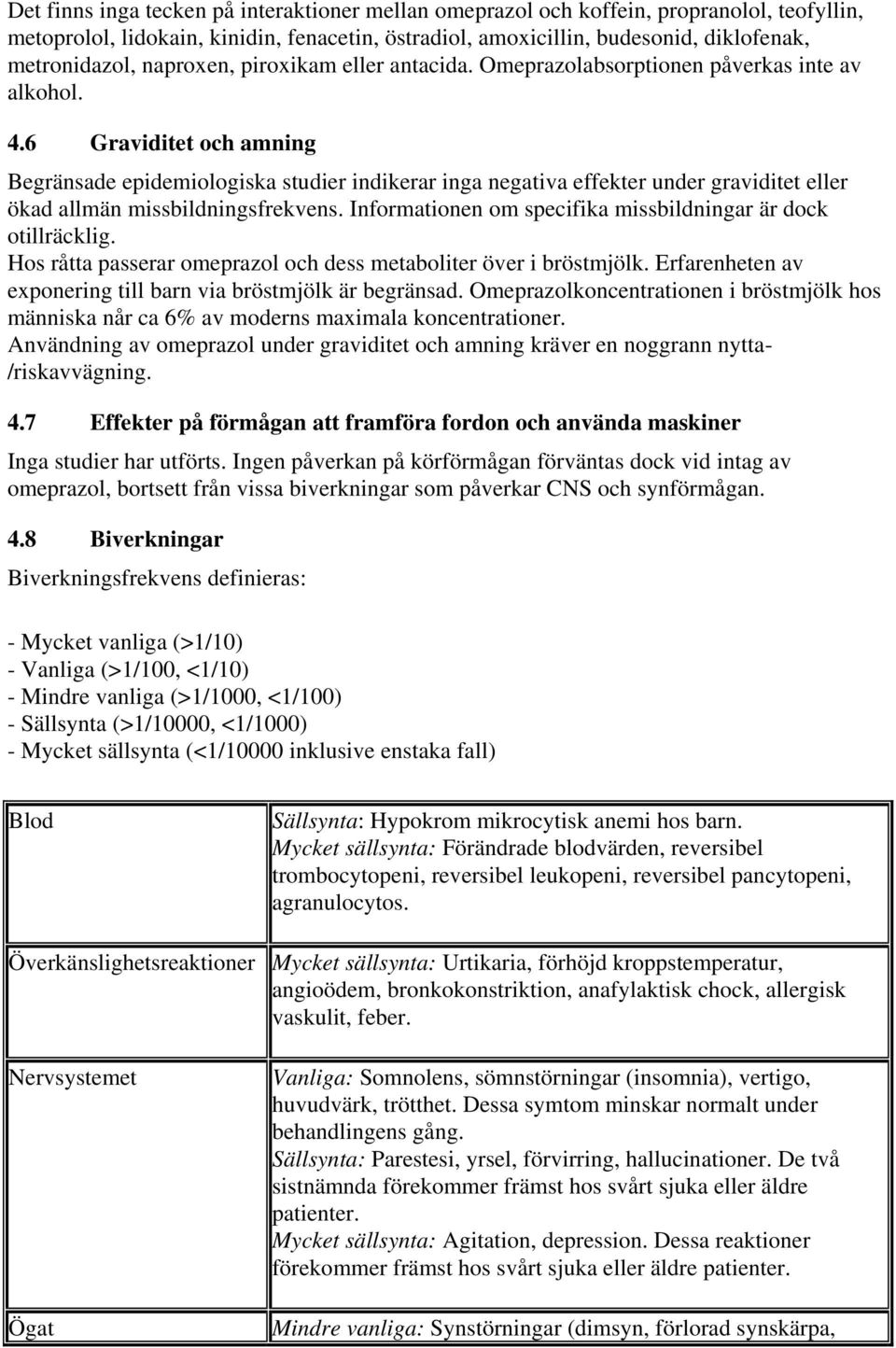 6 Graviditet och amning Begränsade epidemiologiska studier indikerar inga negativa effekter under graviditet eller ökad allmän missbildningsfrekvens.