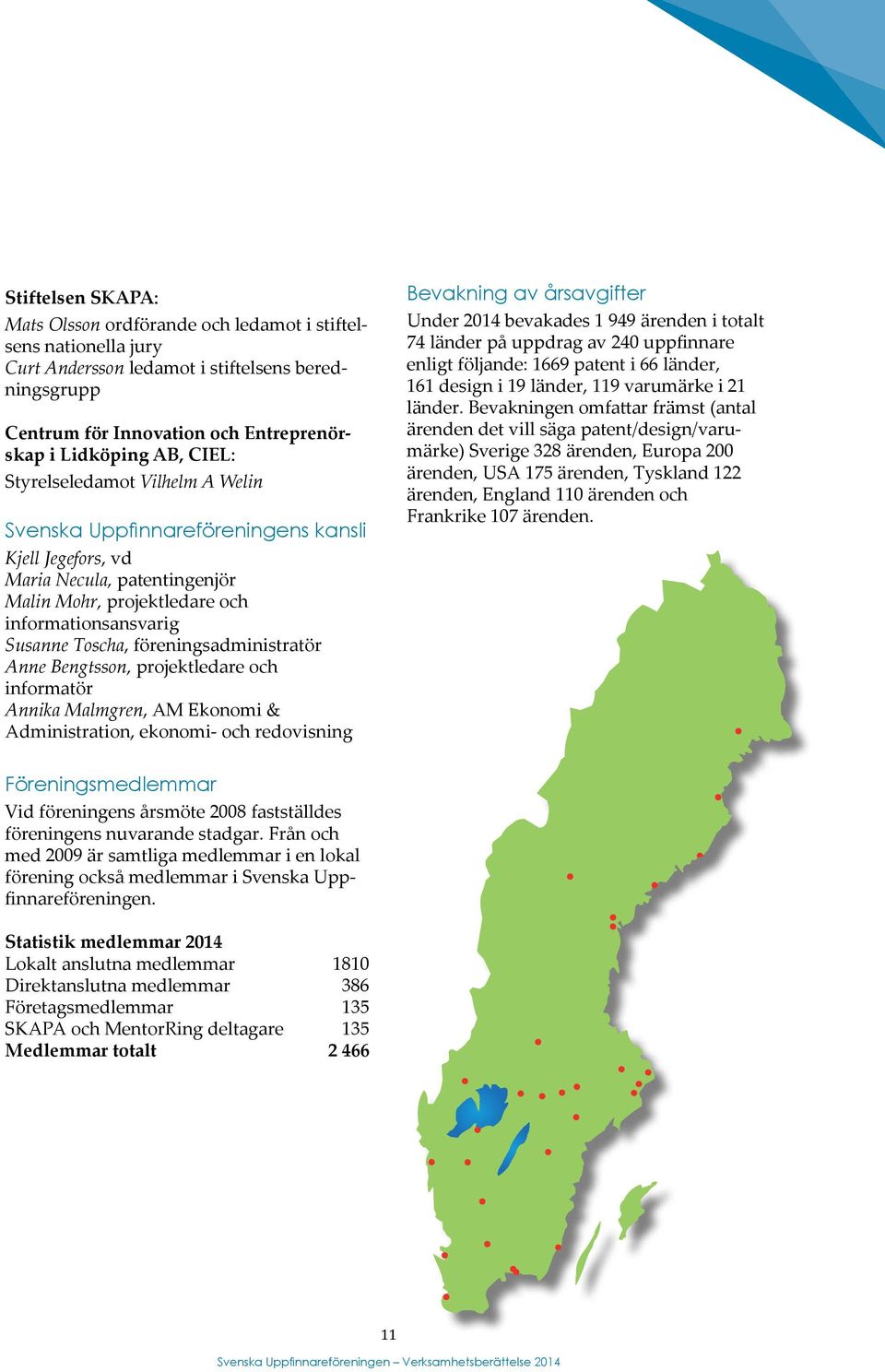 föreningsadministratör Anne Bengtsson, projektledare och informatör Annika Malmgren, AM Ekonomi & Administration, ekonomi- och redovisning Bevakning av årsavgifter Under 2014 bevakades 1 949 ärenden