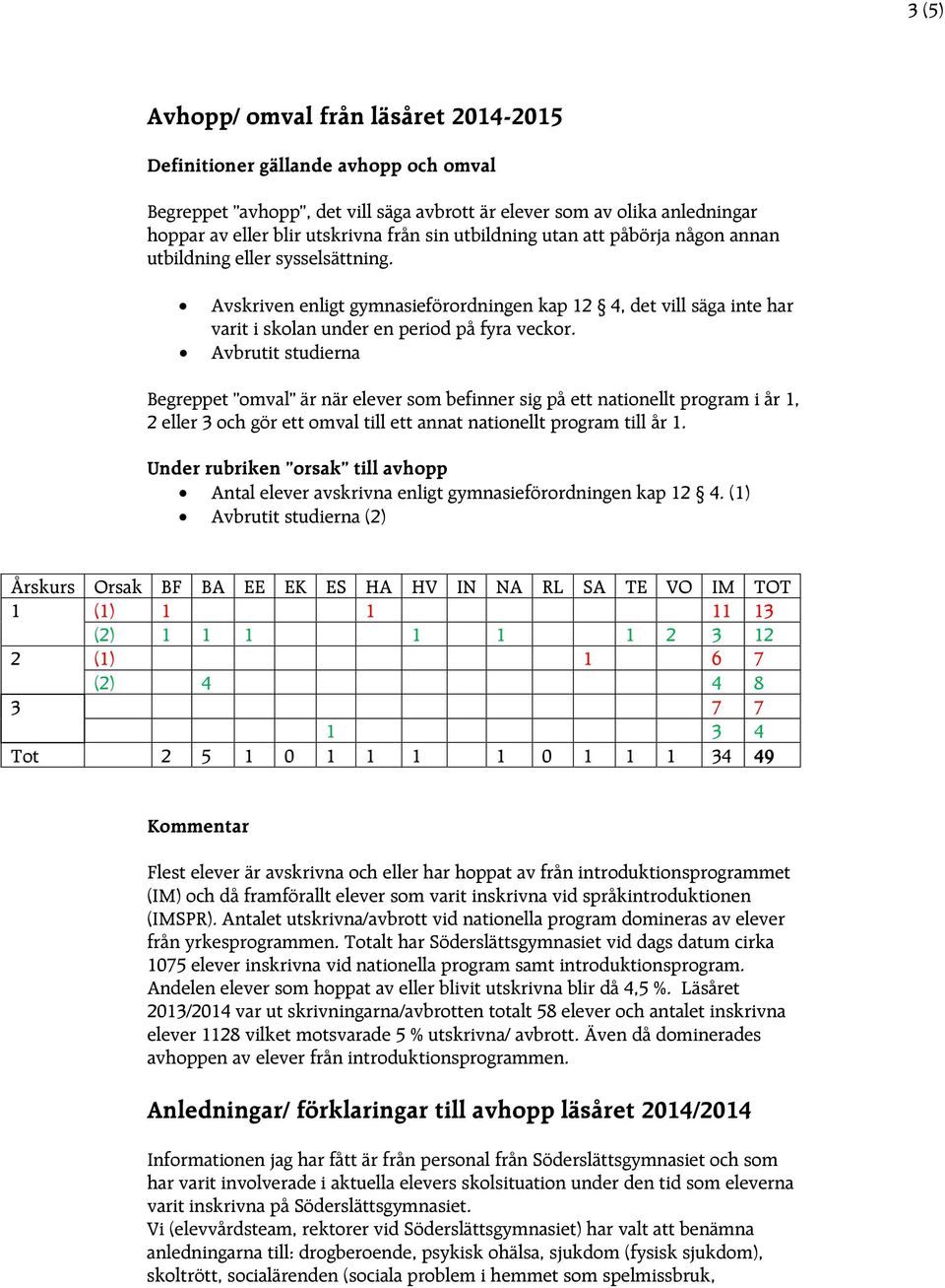 Avbrutit studierna Begreppet omval är när elever som befinner sig på ett nationellt program i år 1, 2 eller 3 och gör ett omval till ett annat nationellt program till år 1.