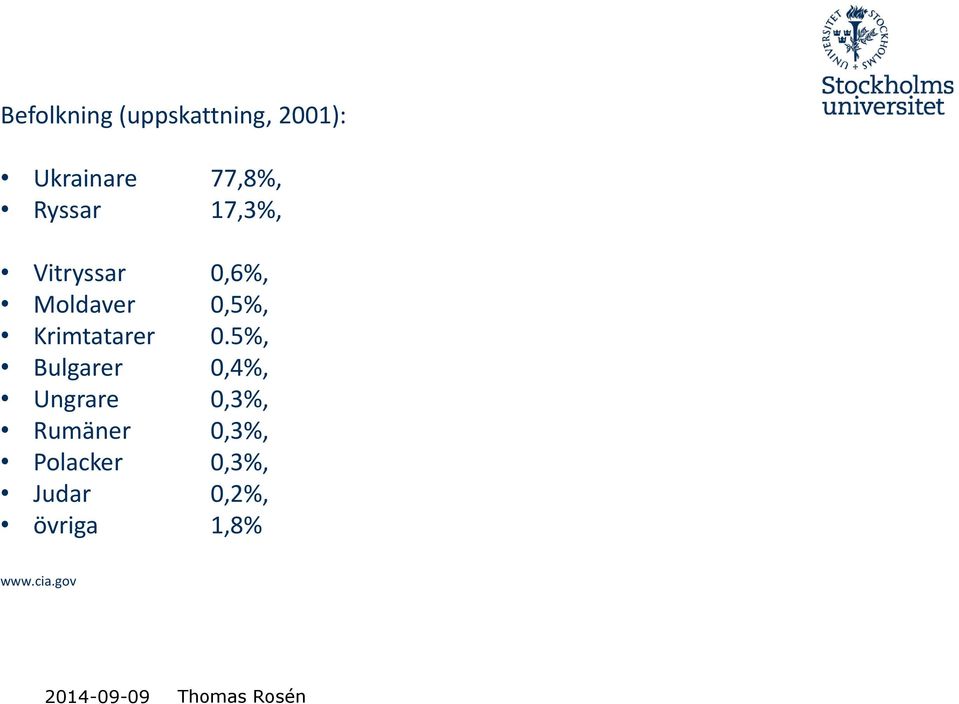 5%, Bulgarer 0,4%, Ungrare 0,3%, Rumäner 0,3%, Polacker
