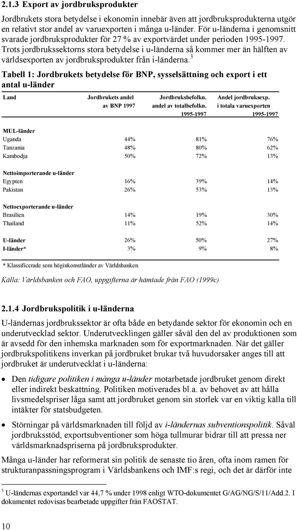 Trots jordbrukssektorns stora betydelse i u-länderna så kommer mer än hälften av världsexporten av jordbruksprodukter från i-länderna.