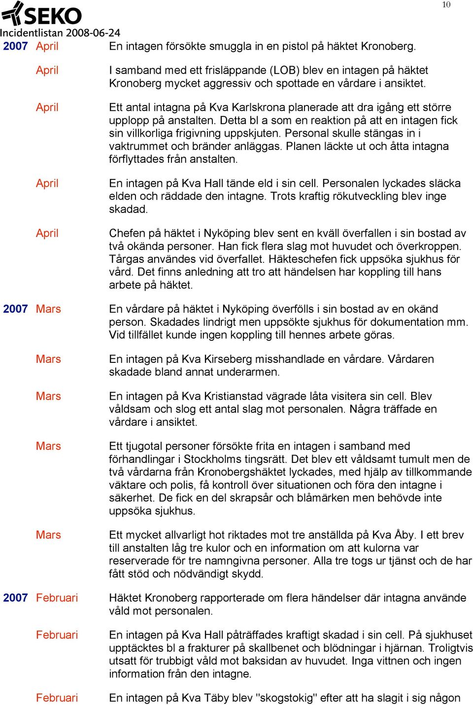 Ett antal intagna på Kva Karlskrona planerade att dra igång ett större upplopp på anstalten. Detta bl a som en reaktion på att en intagen fick sin villkorliga frigivning uppskjuten.