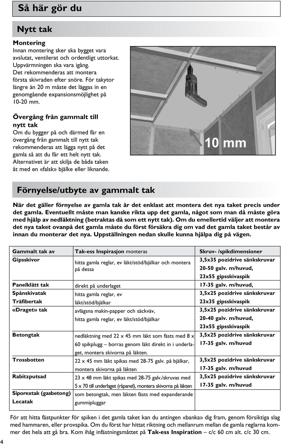 Övergång från gammalt till nytt tak Om du bygger på och därmed får en övergång från gammalt till nytt tak rekommenderas att lägga nytt på det gamla så att du får ett helt nytt tak.