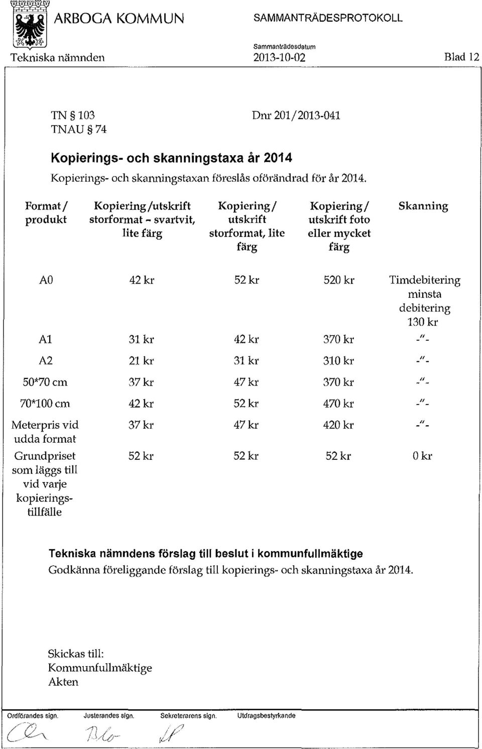 kr 31 kr 310 kr 50*70cm 37kr 47kr 370kr 70*100 cm 42kr 52 kr 470kr Meterpris vid 37kr 47kr 420kr uddaformat Grundpriset 52 kr 52 kr 52 kr som läggs till vid varje kopieringstillfälle skanning