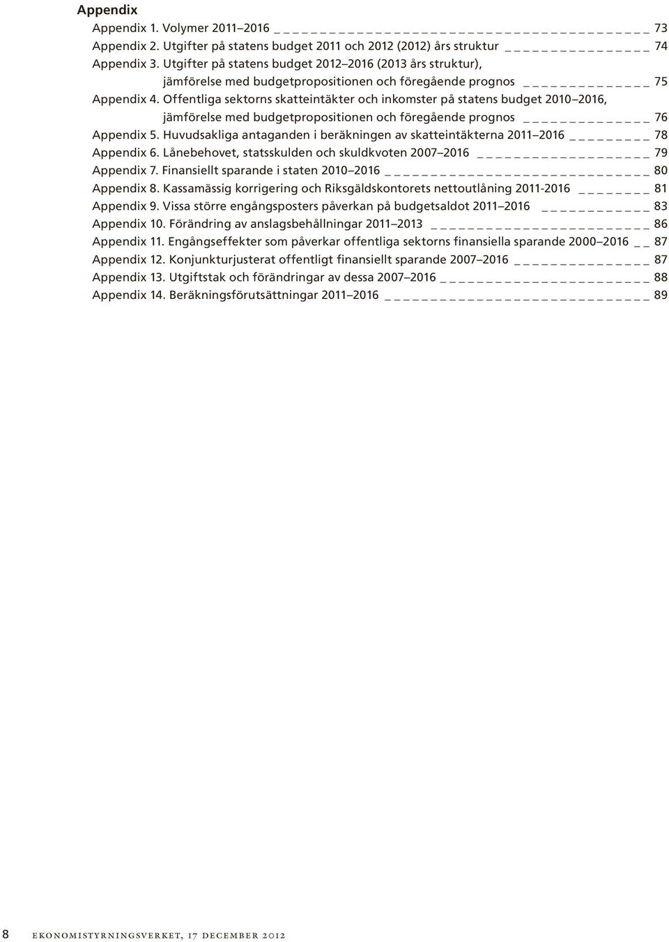 Offentliga sektorns skatteintäkter och inkomster på statens budget 21 216, jämförelse med budgetpropositionen och föregående prognos 76 Appendix 5.