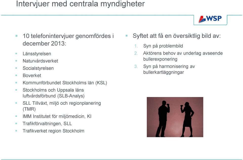 regionplanering (TMR) IMM Institutet för miljömedicin, KI Trafikförvaltningen, SLL Trafikverket region Stockholm Syftet att få en