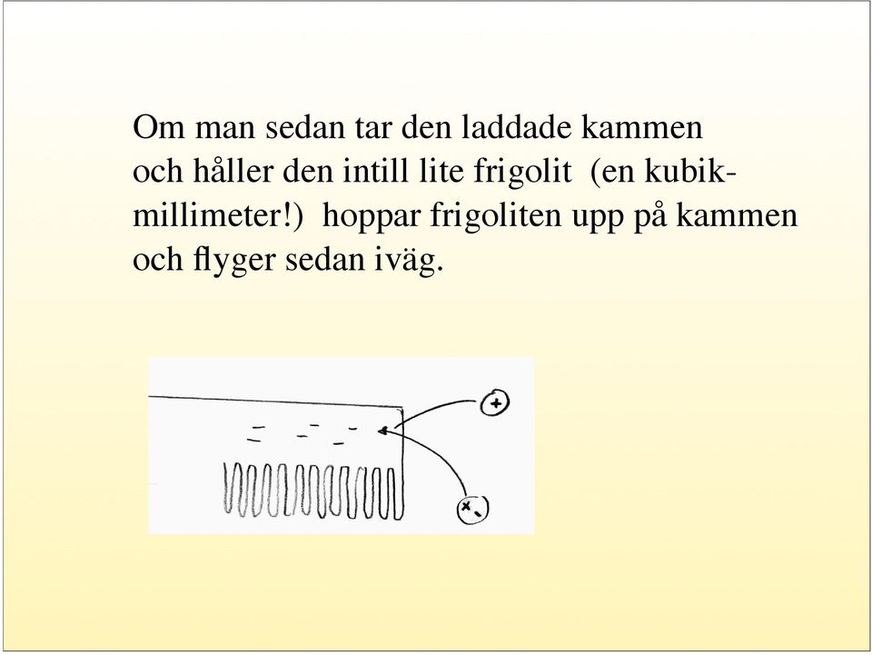 Om man sedan tar den laddade kammen och håller den intill lite frigolit (en kubikmillimeter!