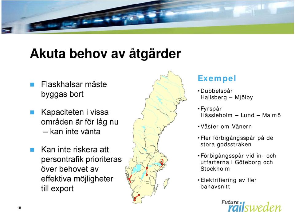 Exempel Dubbelspår Hallsberg Mjölby Fyrspår Hässleholm Lund Malmö Väster om Vänern Fler förbigångsspår på de