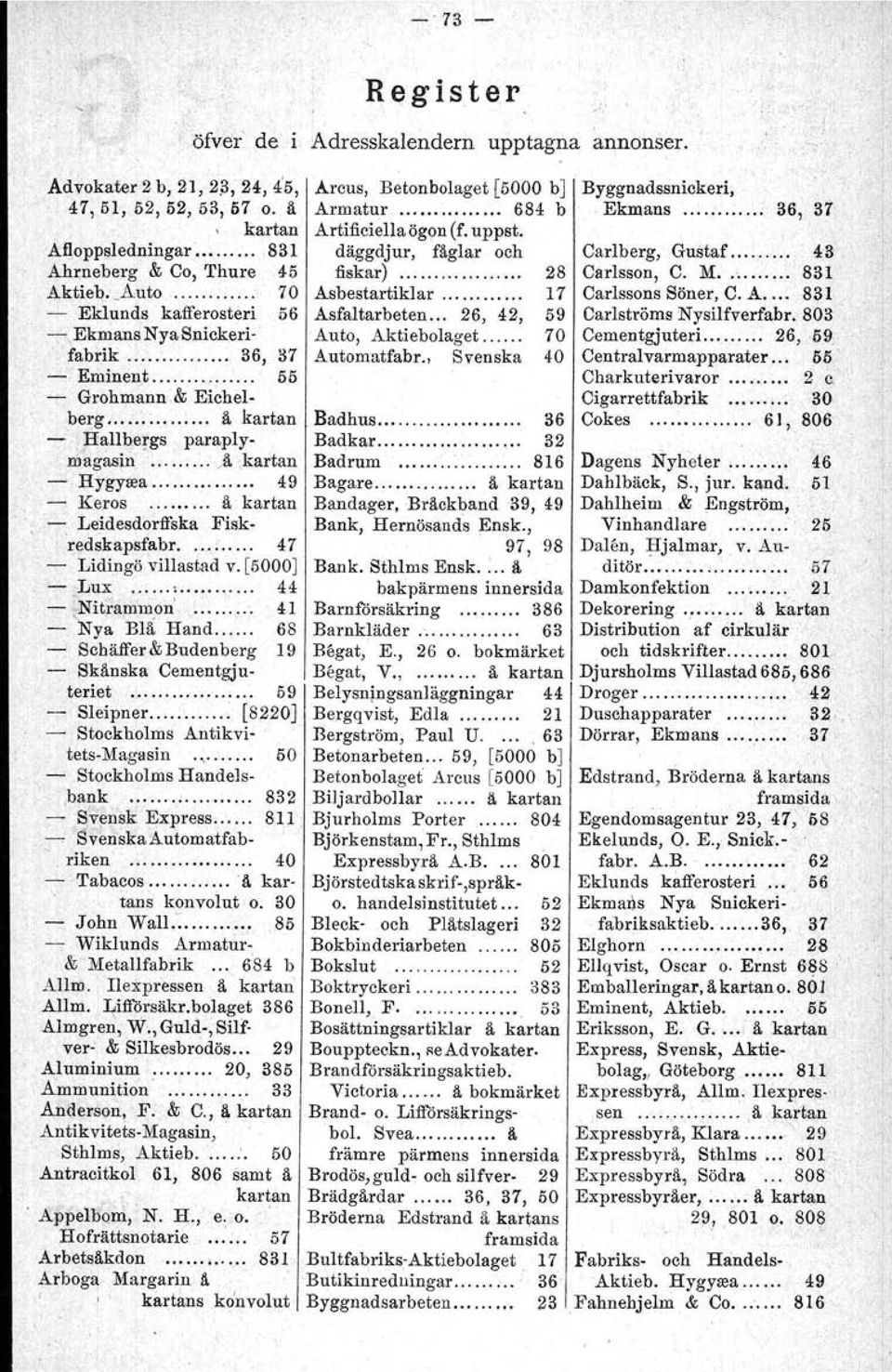 å Eichelberg ä kartan - Hallbergs paraplymagasin,ä kartan - Hygyrea 49 - Keros å kartan - Leidesdorffska Fisk-.redskapsfabr... ;... 47 - Lidingö villastad v. [5000] - Lux,.