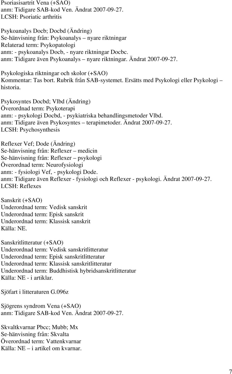 anm: Tidigare även Psykoanalys nyare riktningar. Ändrat 2007-09-27. Psykologiska riktningar och skolor (+SAO) Kommentar: Tas bort. Rubrik från SAB-systemet.