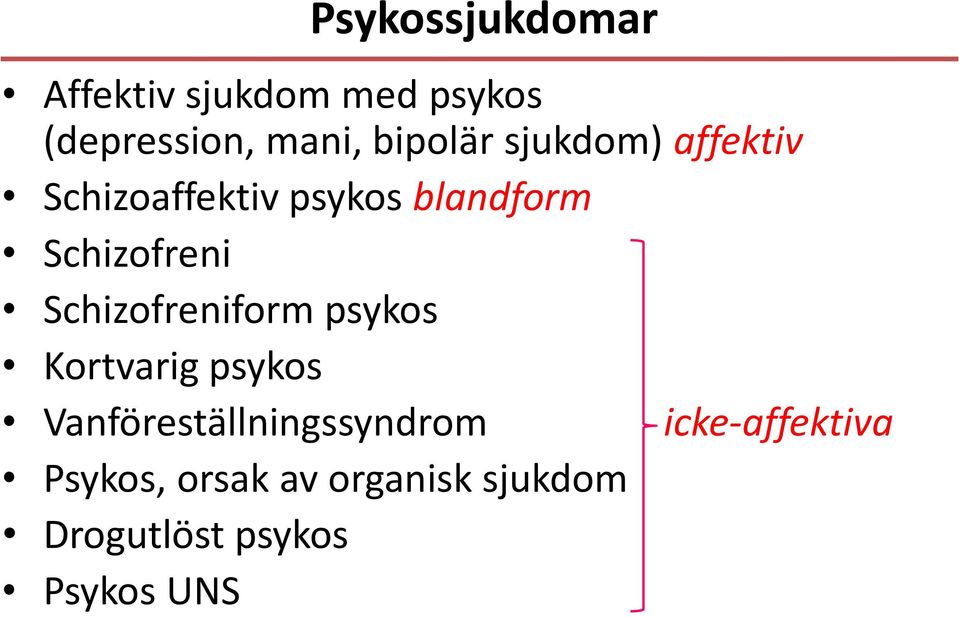 Schizofreni Schizofreniform psykos Kortvarig psykos