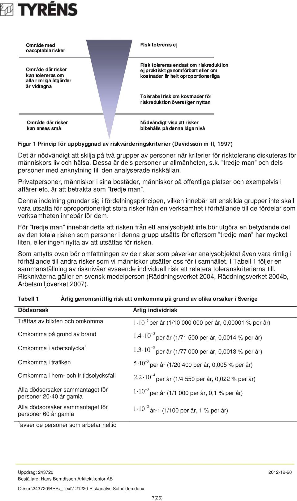 uppbyggnad av riskvärderingskriterier (Davidsson m fl, 1997) Det är nödvändigt att skilja på två grupper av personer när kriterier för risktolerans diskuteras för människors liv och hälsa.