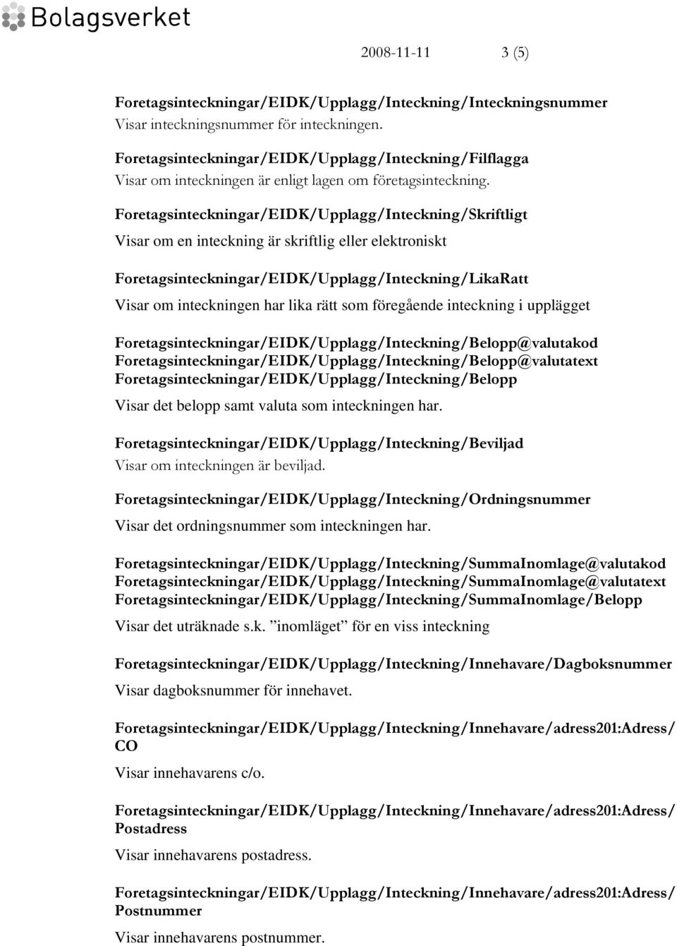 Foretagsinteckningar/EIDK/Upplagg/Inteckning/Skriftligt Visar om en inteckning är skriftlig eller elektroniskt Foretagsinteckningar/EIDK/Upplagg/Inteckning/LikaRatt Visar om inteckningen har lika