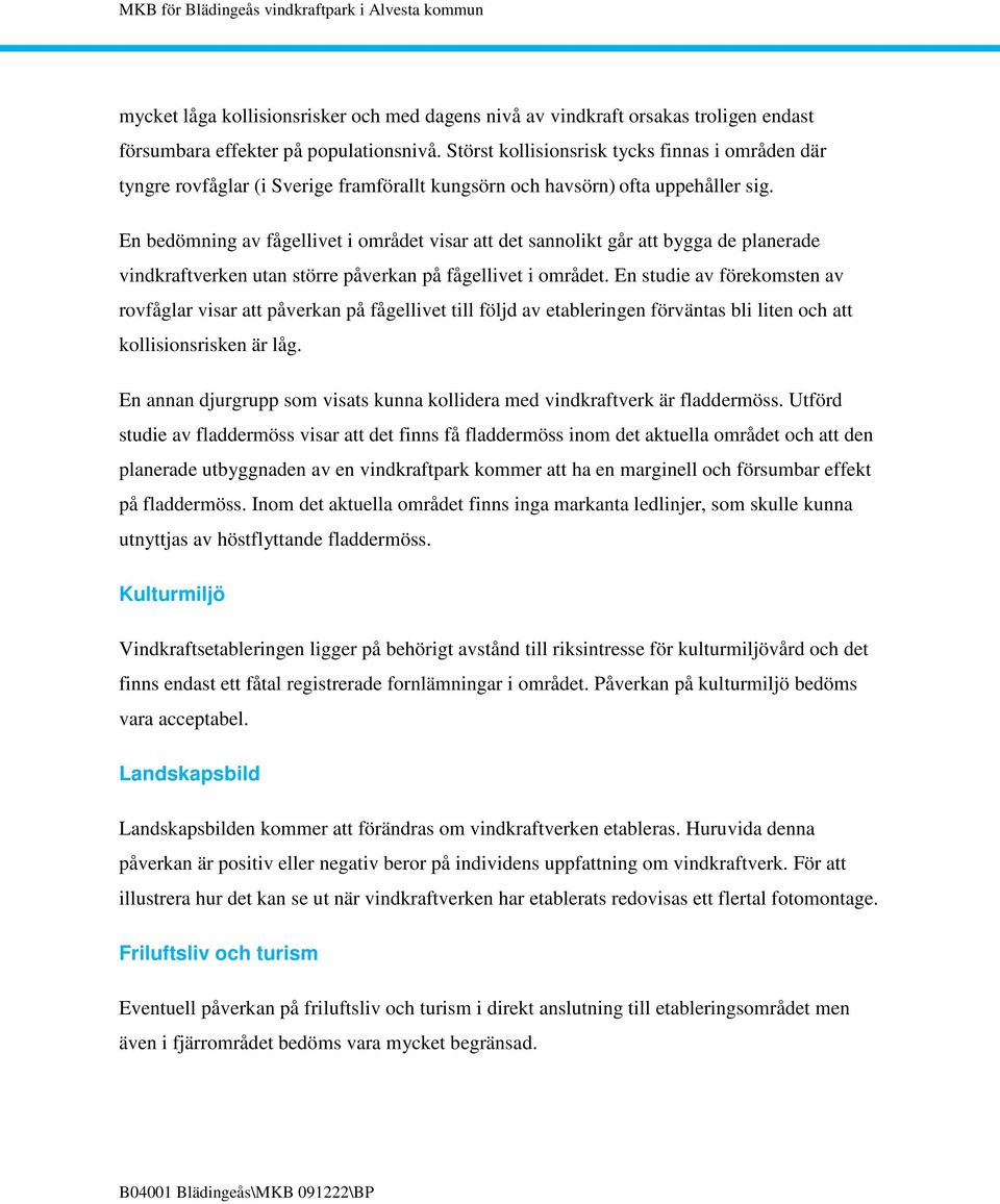 En bedömning av fågellivet i området visar att det sannolikt går att bygga de planerade vindkraftverken utan större påverkan på fågellivet i området.