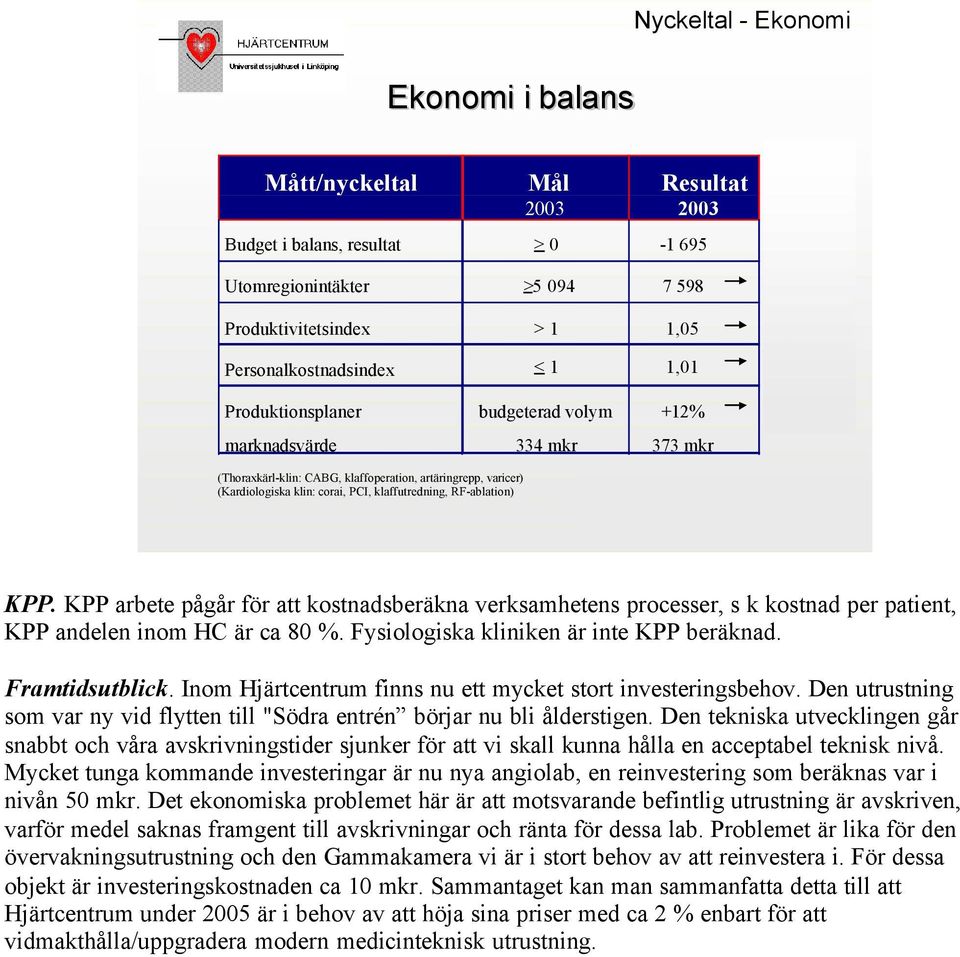 Till föreg bild Till Handlingsplan - Ekonomi Till Översikt KPP. KPP arbete pågår för att kostnadsberäkna verksamhetens processer, s k kostnad per patient, KPP andelen inom HC är ca 80 %.