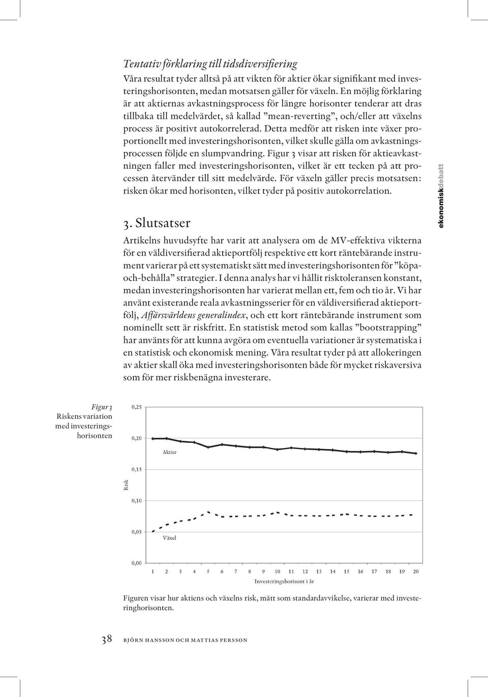 autokorrelerad. Detta medför att risken inte växer proportionellt med investeringshorisonten, vilket skulle gälla om avkastningsprocessen följde en slumpvandring.