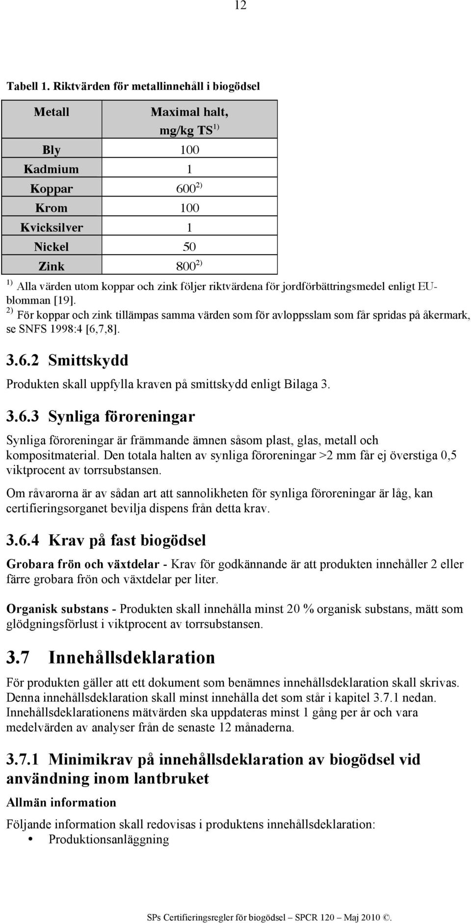 riktvärdena för jordförbättringsmedel enligt EUblomman [19]. 2) För koppar och zink tillämpas samma värden som för avloppsslam som får spridas på åkermark, se SNFS 1998:4 [6,