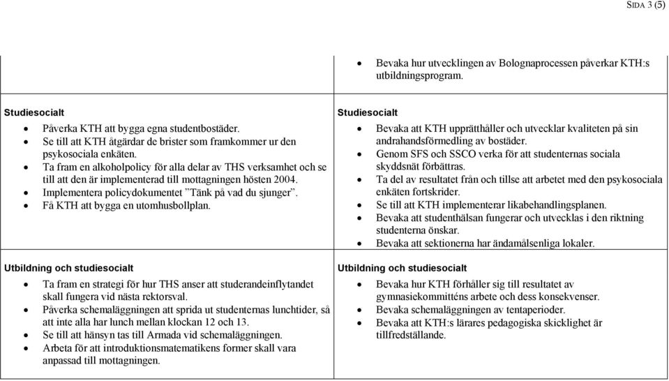 Ta fram en alkoholpolicy för alla delar av THS verksamhet och se till att den är implementerad till mottagningen hösten 2004. Implementera policydokumentet Tänk på vad du sjunger.