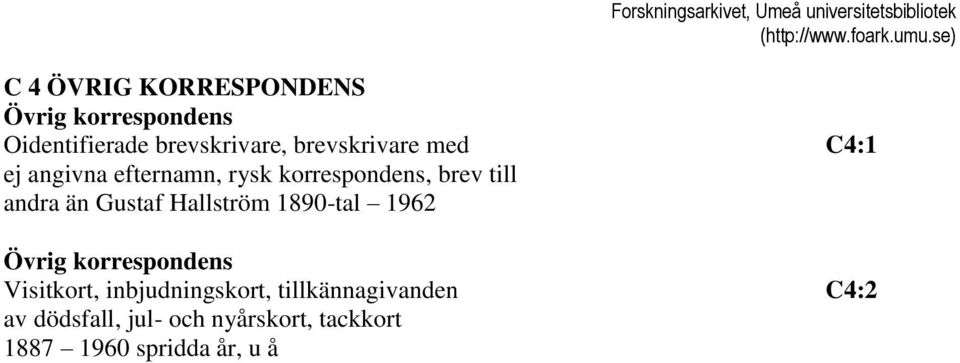 än Gustaf Hallström 1890-tal 1962 Övrig korrespondens Visitkort, inbjudningskort,